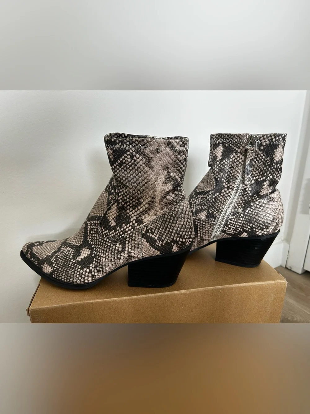 Dolce Vita Snake-Print Pointed Ankle Boots with Side Zip